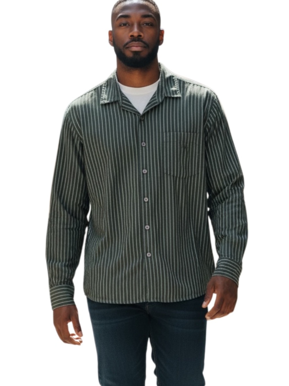 Obey Forest Green Vertical Stripe Button-Down Shirt